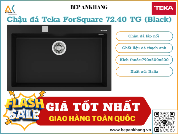 Chậu rửa Teka ForSquare 72.40 TG Black - Chất liệu đá Thạch Anh - Xuất xứ Italia